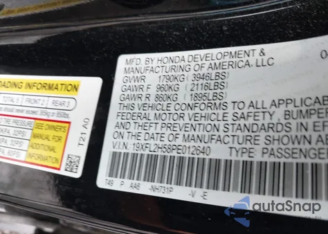 2023 Honda Civic Lx из США, поврежденный, VIN 19XFL2H58PE012640